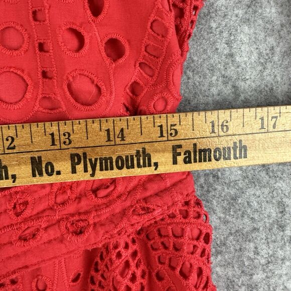 Farm Rio Red Eyelet Lace Palm Tree Belted Mini Dress Womens M Button Pockets - Picture 11 of 16